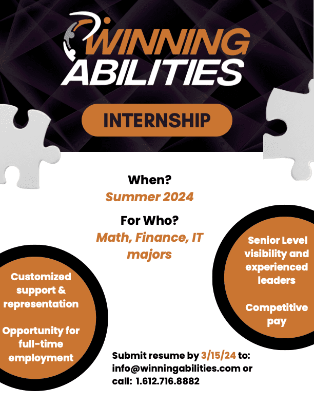 A poster with the words " winning abilities internship."