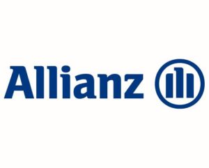 Allianz logo, blue text and circle.
